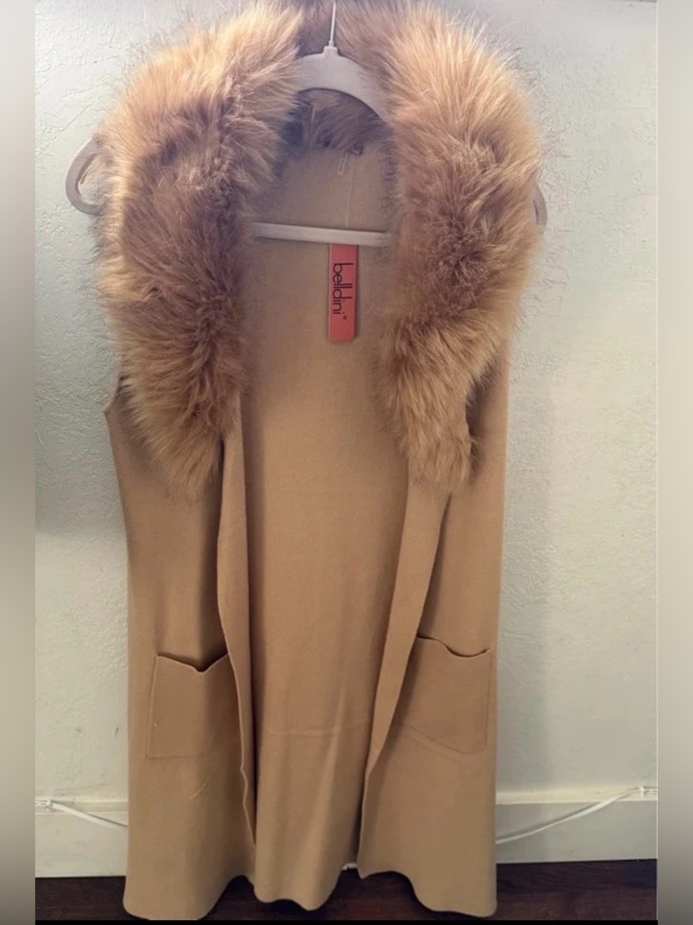 Faux Fur Trim Camel Vest